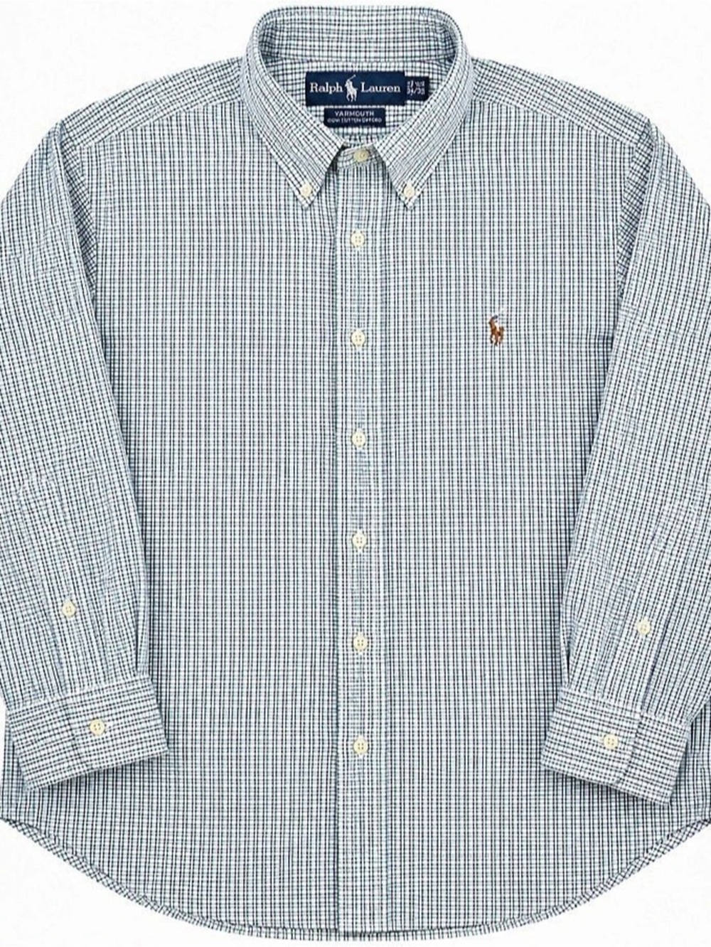 Ralph Lauren Yarmouth Mens 17.5 34/35 Oxford Shirt White Green Purple Check